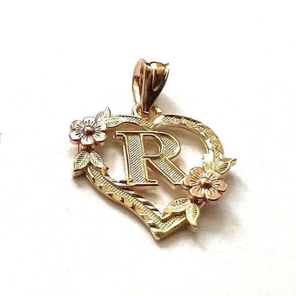 14k solid gold Initial R heart Charm | letter R Charm | Birthday gift | - Picture 8 of 11